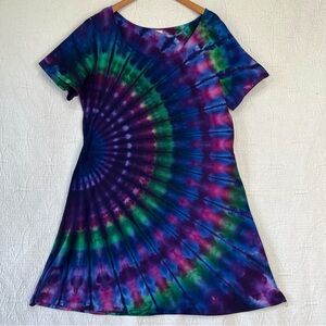 Vintage Dharma Trading Co Dress 2XL Tie Dye Peacock Rainbow Hippie Boho Festival
